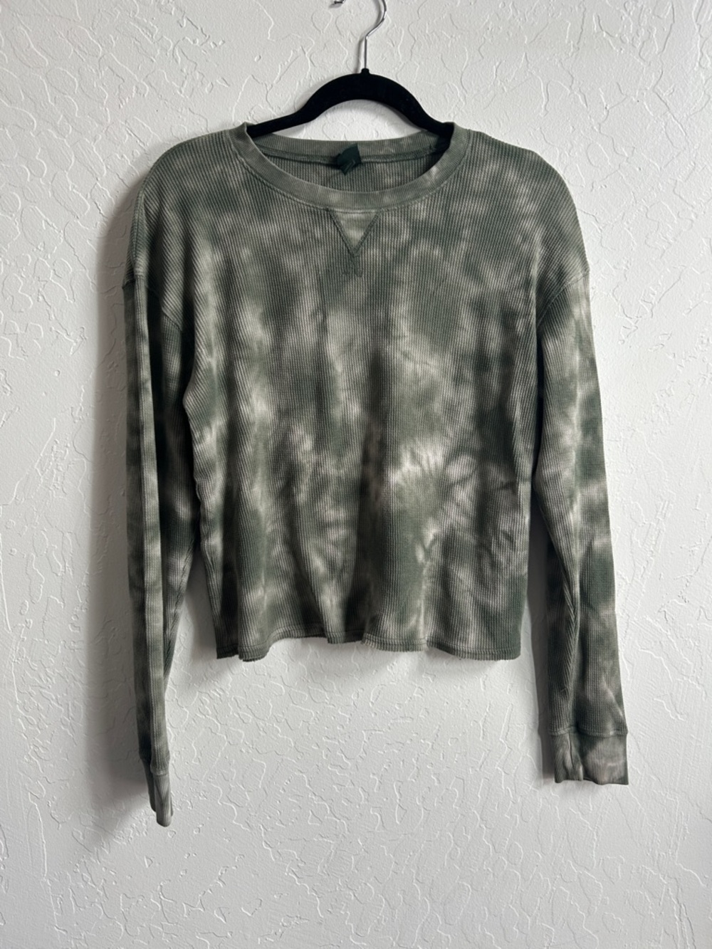 Light Green tie dye waffle knit long sleeved tee